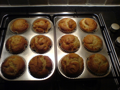 Two trays of Pear & Advocaat Muffins