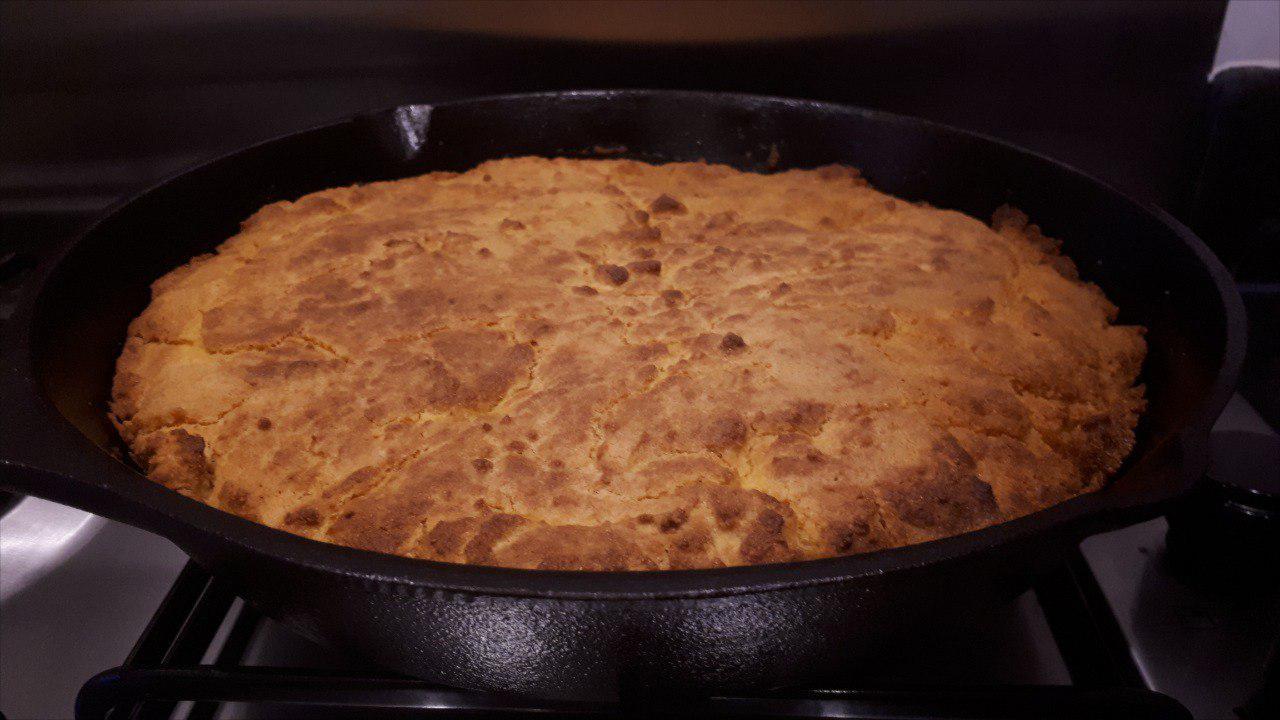 Cast iron cornbread in the skillet pan