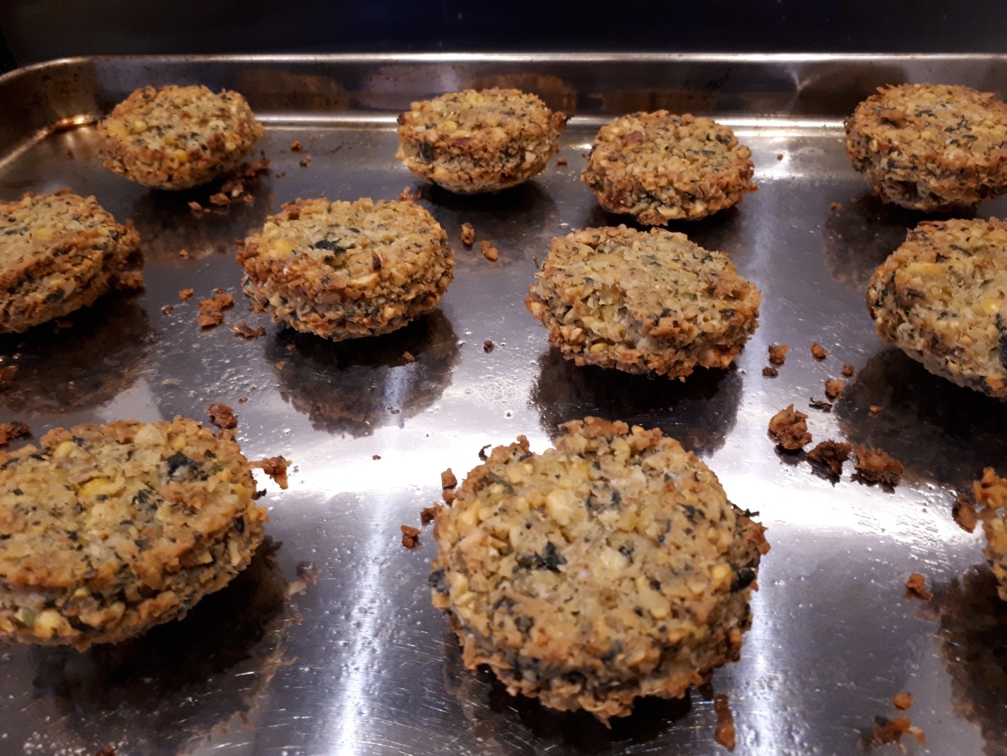 Baked falafel on an oven tray