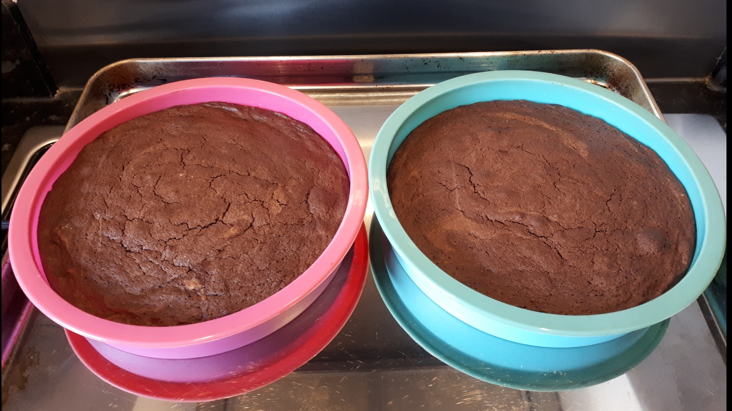 Two round silicone baking moulds with Butter-Free Brownies